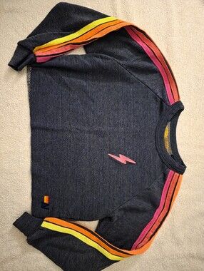Aviator Nation Bolt Embroidery Classic Cropped Sweatshirt in Heather Navy XS